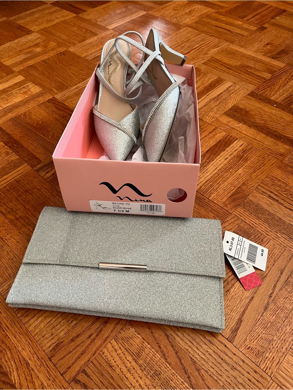 Nina Beckie-YG Silver heels w/ matching Kelly & Katie foldover